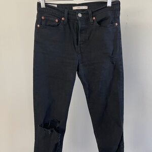Levi's Wedgie Black Jeans with Ripped Knee